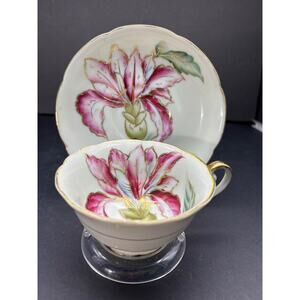 Vtg Royal Sealy China, Japan Hand-Painted Tea Cup Saucer Purple Orchid